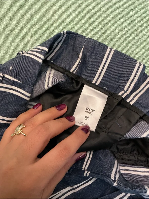 Express High Rise Wide Leg Striped Pants Size 6S Blue White - Image 12