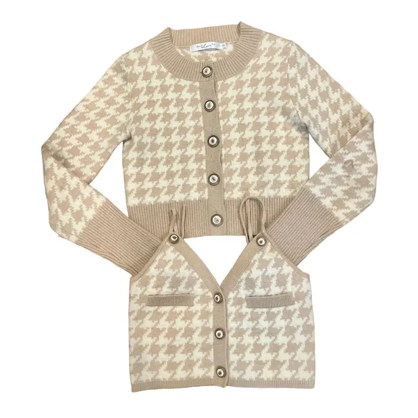 Preppy Houndstooth Cropped Cardigan & Cami Set Y2K Collegiate Small - Image 2