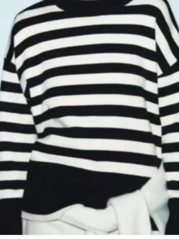 Industry Crew Navy White Stripe Long Sleeve Oversize Chunky Sweater W2368 Sz M - Image 2