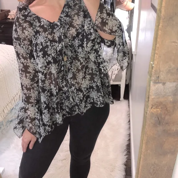 Victorias Secret size small black floral slightly sheer boho top - Image 2