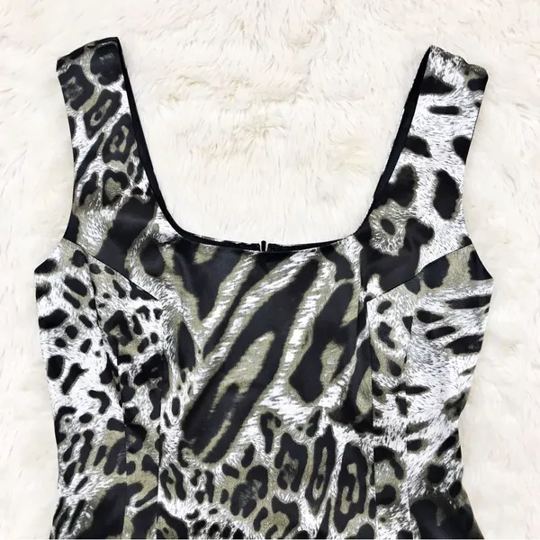JAY GODFREY Leopard Print Satin Mini Dress‎ Sleeveless Black White Size 0 New - Image 5