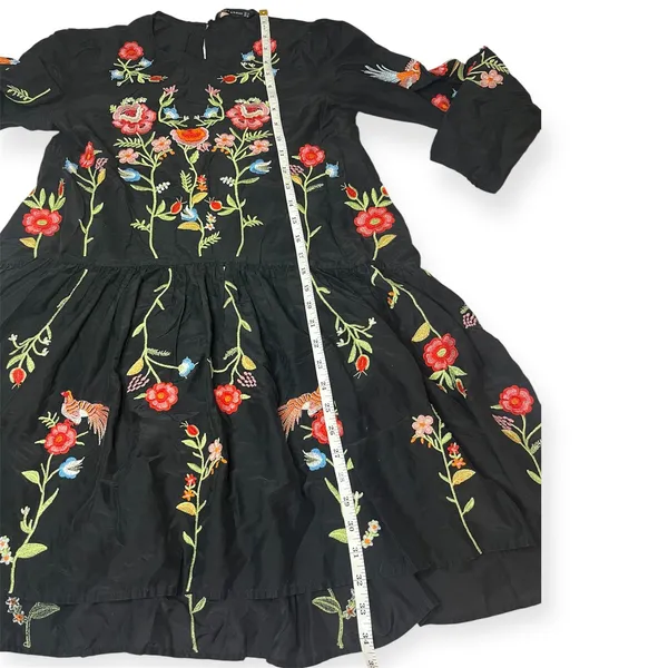 Zara Embroidered‎ Bird & Floral Black Shift Dress Cottagecore Bohemian Sz Small - Image 14