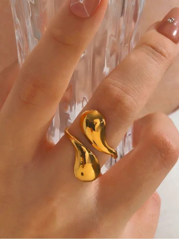 Gold-Tone (S1) Teardrop Open Ring | Stainless Steel - Image 2