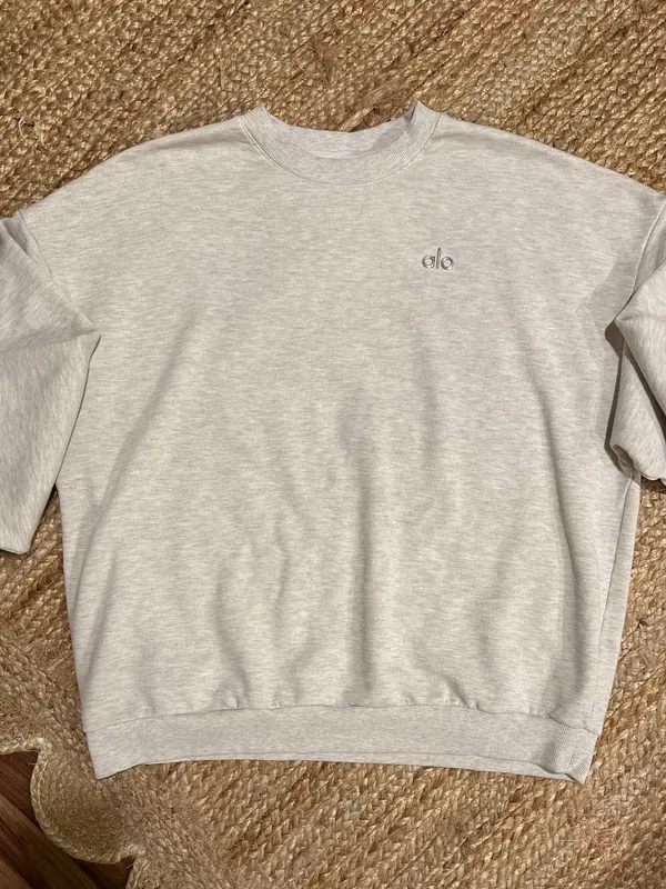 ALO Yoga Female Accolade Crew Neck Pullover Cozy Sweatshirt Oatmeal Heather XL - Image 6