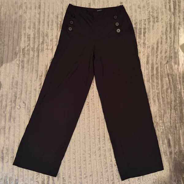 Who What Wear‎ Black Sailor Wide Leg Pants Trousers Tonal Buttons Size 12 - Image 2