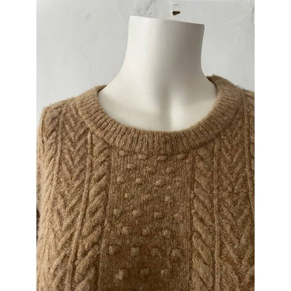 Jcrew Womens Sweater M Tan Cable Knit Bobble Preppy Academic Ivy League Twee - Image 3
