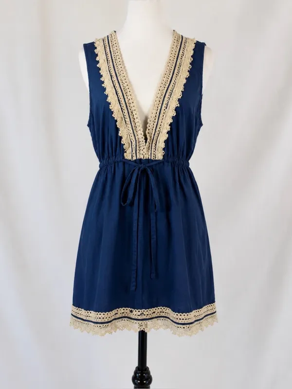 Mud Pie Navy Crochet Trim Swim Cover-Up Dress Sz Large💚 - Image 3