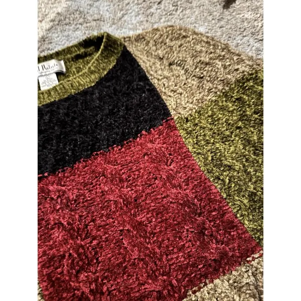 All Points Vintage Dark Colorblock Boxy Chenille Knit Sweater Womens Large - Image 4