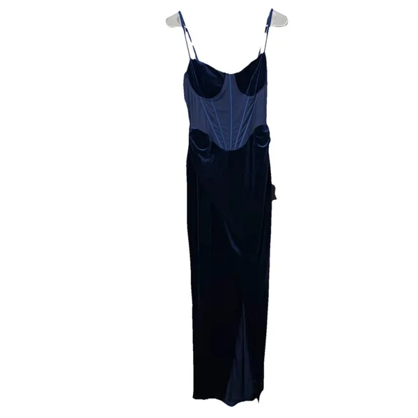 NWT Lulus Alluring Icon‎ Navy Blue Velvet Bustier Sleeveless Maxi Dress LARGE - Image 4