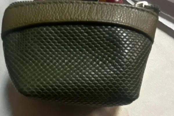 Olive Green Textured Leather Zip Coin Pouch - Image 2