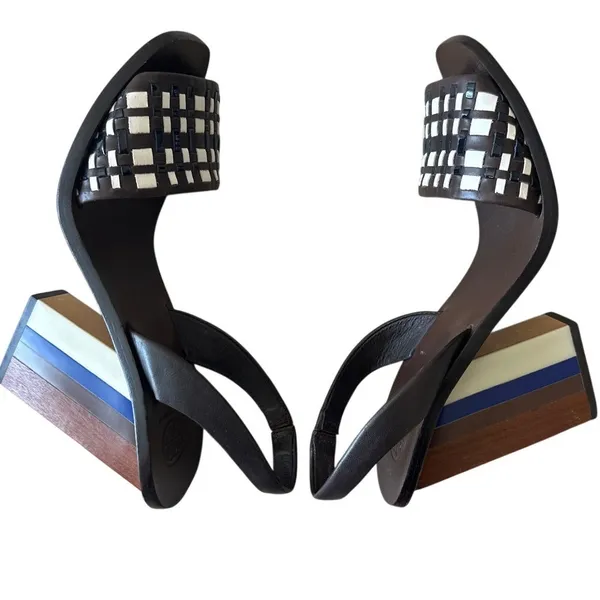 Tory Burch Emori Slingback Sandals‎ Wood Lucite Heel 8.5 - Image 11