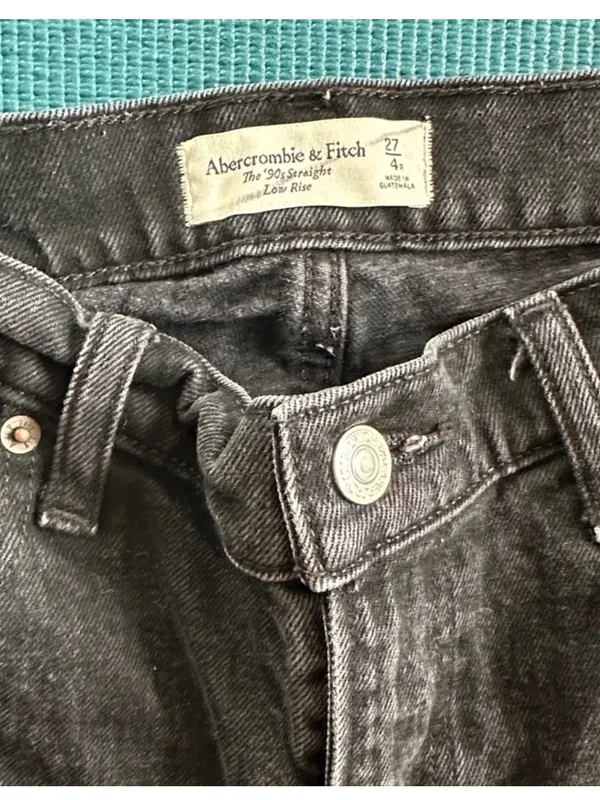 Abercrombie and Fitch the 90s Straight Low Rise Black Ripped Knees Jeans 27 4 - Image 7
