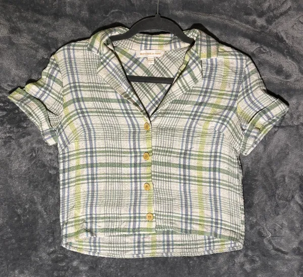 Monteau Green Flannel Plaid Crop Top - Image 2