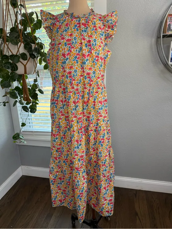 J. Crew Liberty Fabric Poppy & Daisy Tiered Midi Dress Size Medium - Image 3