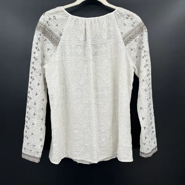 the jetset diaries TJD Boho Cotton Silk Shimmer Blouse L Embroidery Long Sleeve - Image 8
