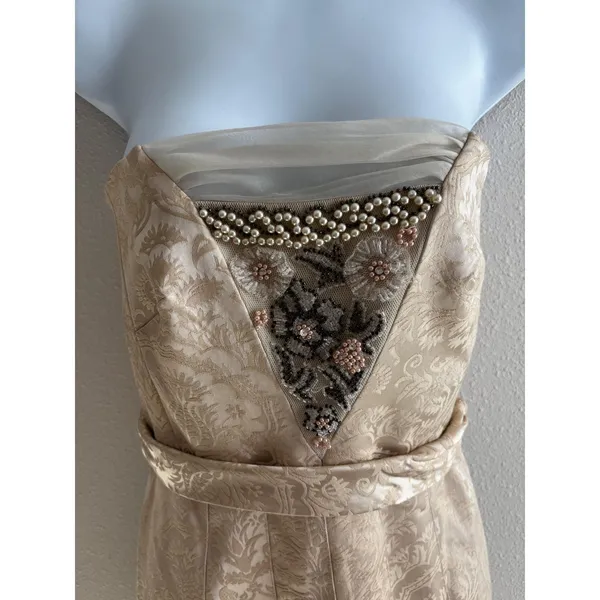 NWT Vintage Tibi Strapless Dress 2 Gold Damask Brocade Beaded‎ Floral Cocktail - Image 9