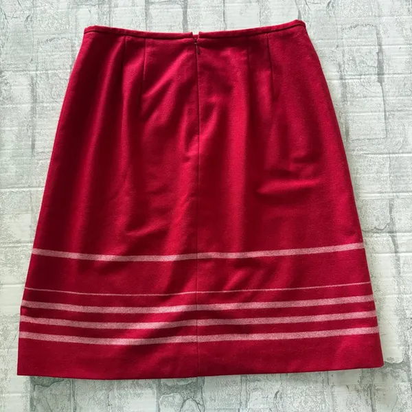 Ann Taylor Loft Red Wool Blend Skirt Stripes Pleated Academic Office Siren Sz 8 - Image 2