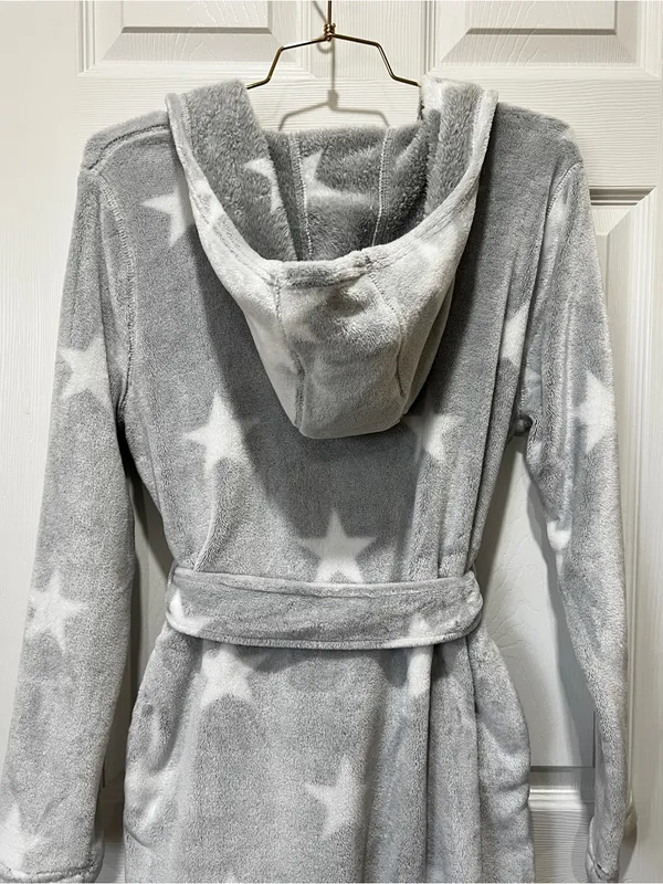 UGG Miranda Robe Grey/White Stars Hooded Cozy Fleece Plush Long Sleeve - Image 6