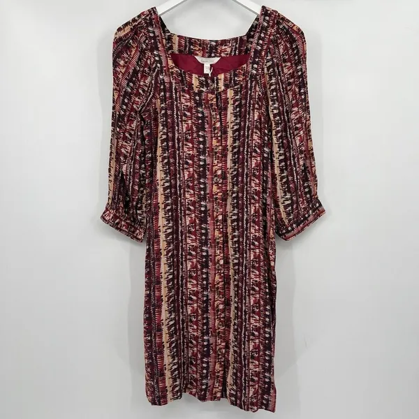 Garnet Hill Jardin Crepe Dress Firesmoke Stripe A-line 3/4 Sleeves‎ Size Small - Image 3