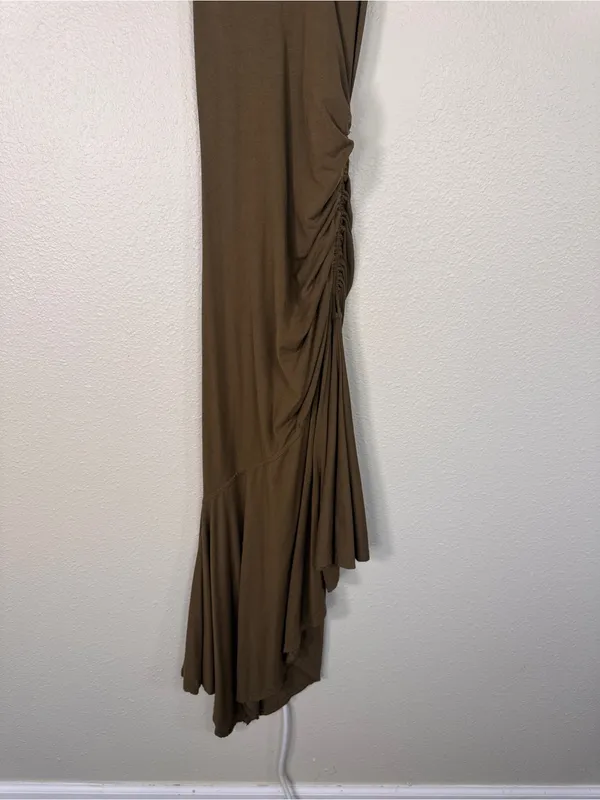 Daily Practice Olive Green Ruched Asymmetrical Midi Dress Womens XXS Casual - Image 13