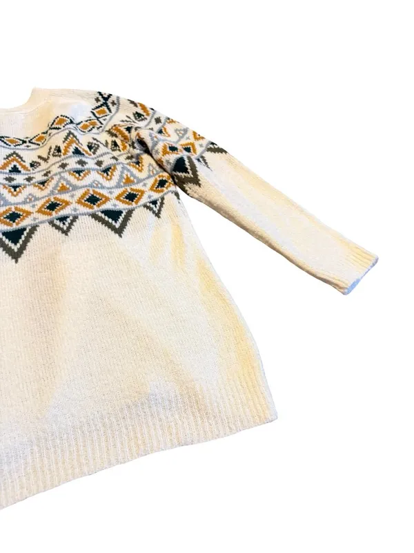 Maurices Cream Long Length Cardigan Sweater Open Front Tribal Fair Isle Medium - Image 14