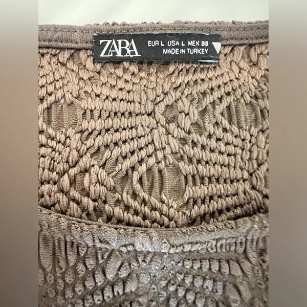 Zara Brown Fitted Long Sleeve Crop Top - Image 5