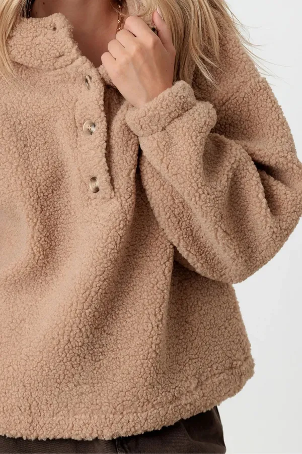 VICI teddy button front pocketed hoodie mocha  - Image 5