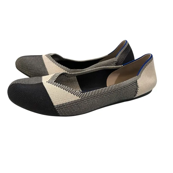 Rothy's Captoe Buffalo Plaid Slip On Flats Size 10 Black White Casual Retired - Image 3