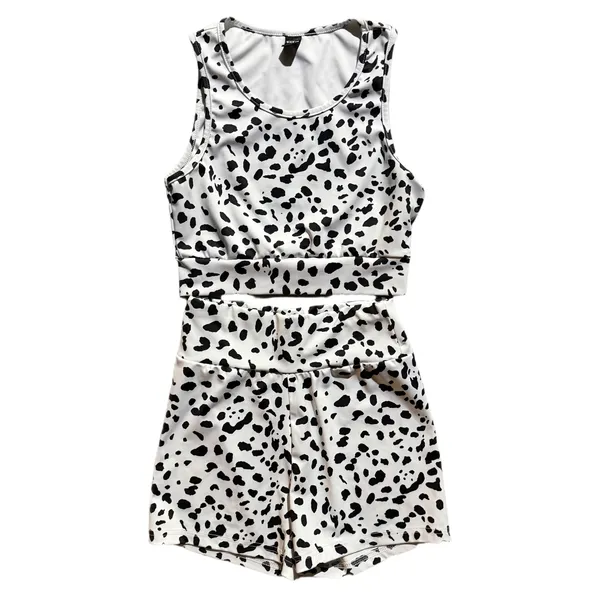 SHEIN Dalmatian Print 2 Piece Activewear Crop Top Shorts Set Petite XS - Image 4