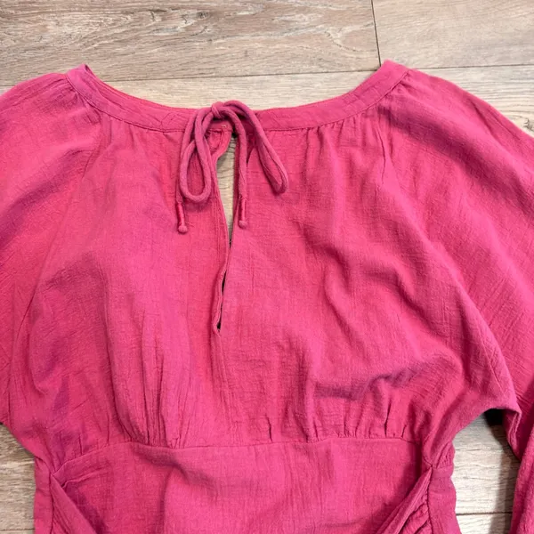 Free People‎ The Only One Mini Dress Pink Ruched Tie Neck Size XS Xsmall - Image 3