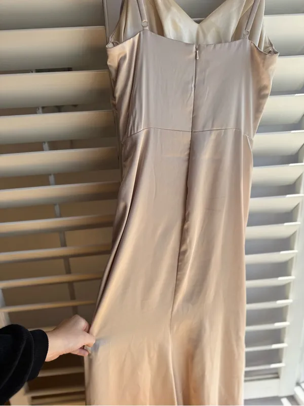Revelry Satin Slip Maxi Dress in Champagne Gold - Image 6