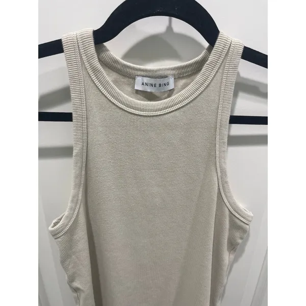 Anine Bing Eva Fitted Tank Top in Taupe Sz L - Image 3