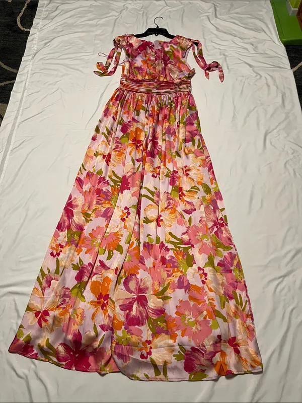 Sugarlips Pink Floral V-Neck Tie-Shoulder Maxi Dress - Image 6