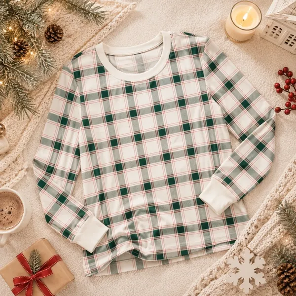 Wondershop Target Womens Small Green Plaid Holiday Pajama Top Long Sleeve Shirt - Image 2