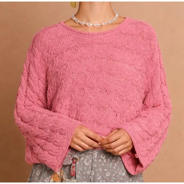 POL Sweater Cable Knit Oversized Pullover Peach Pink Womens Size Medium - Image 8