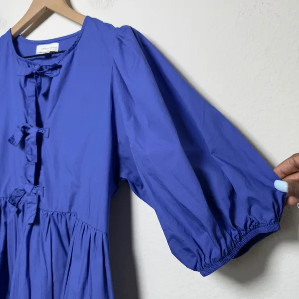 Band of the Free Women 100% Cotton Dress Large Blue Tie Up‎ Coquette Babydoll - Image 4