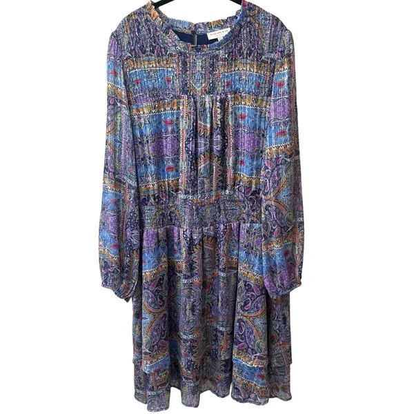 NWOT Skies are blue Paisley‎ Motif Tinsel Smocked Mini Dress Event Whimsical 2X - Image 2