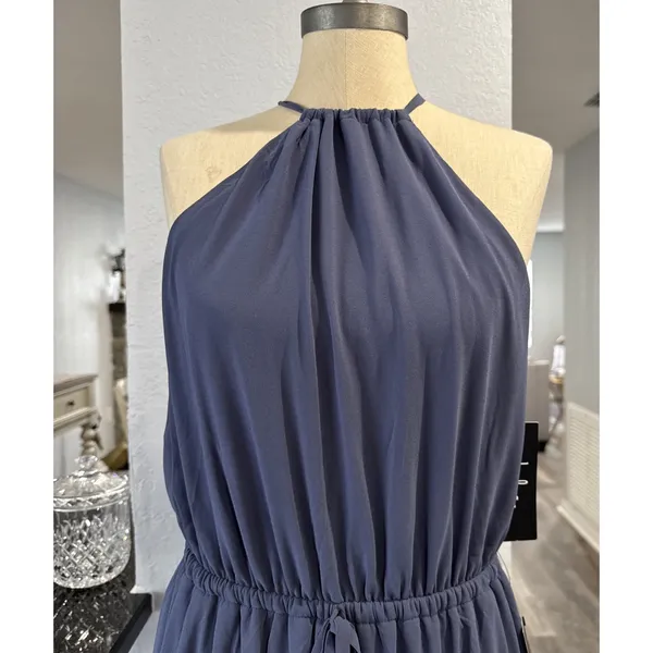 Lulus Halter Neck Blue Maxi Gown Formal Dress Evening Prom Party Dress Large - Image 2