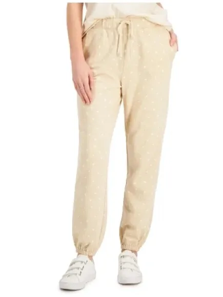 NWT Style & Co Beige Star Print Jogger Sweatpants Small Cozy Lounge Pants - Image 2