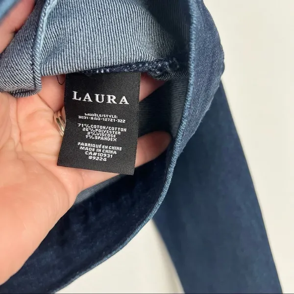 Laura Embellished Jewel Denim Top‎ Blue Snap Front Jacket Sz 4 - Image 4