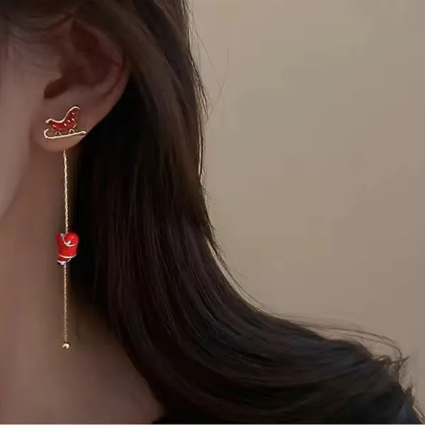 Santa Claus Threader Earrings Cute Retro Asymmetrical Climbing Santa Claus‎ - Image 10