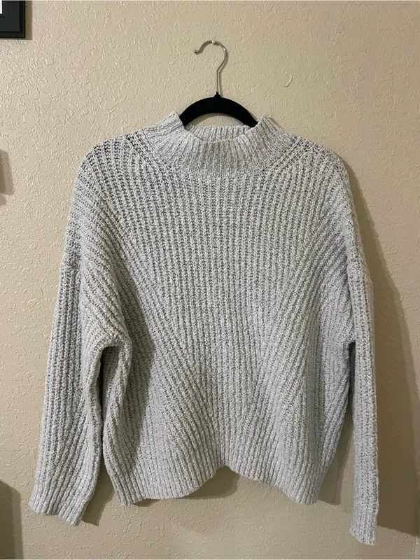 Debut Mock Neck Knit Sweater Size XS Silver Heathering Gray Ribbed High Neck - Image 5