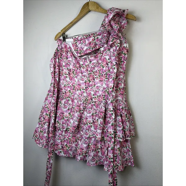 Hello Molly ruffled out pink mini dress XL women 10 victorian romantic sexy NWT - Image 10