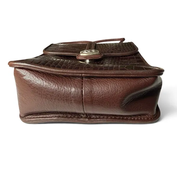 Brighton Oxblood Leather Vtg Croc Embossed Crossbody Bag Silver Buckle & Charm - Image 5