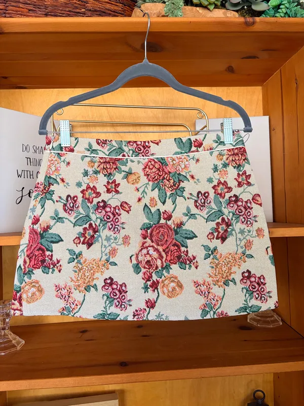 Floral Tapestry Mini Skirt Vintage Inspired Western Boho Fall Cotton Blend S - Image 3