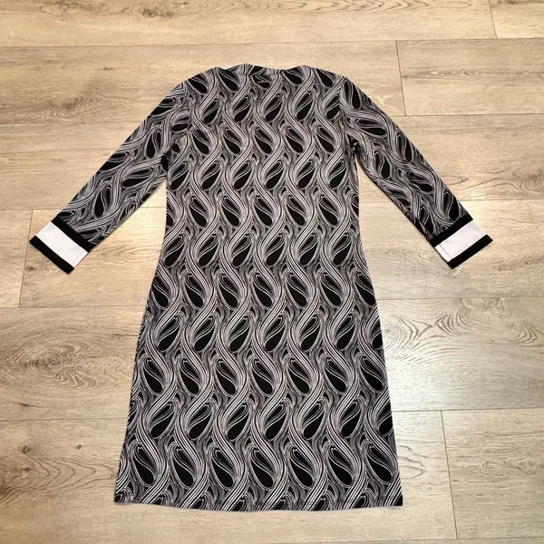 Michael Kors Shift Dress‎ Abstract Print 3/4 Sleeve Career Size Xsmall XS Black - Image 2