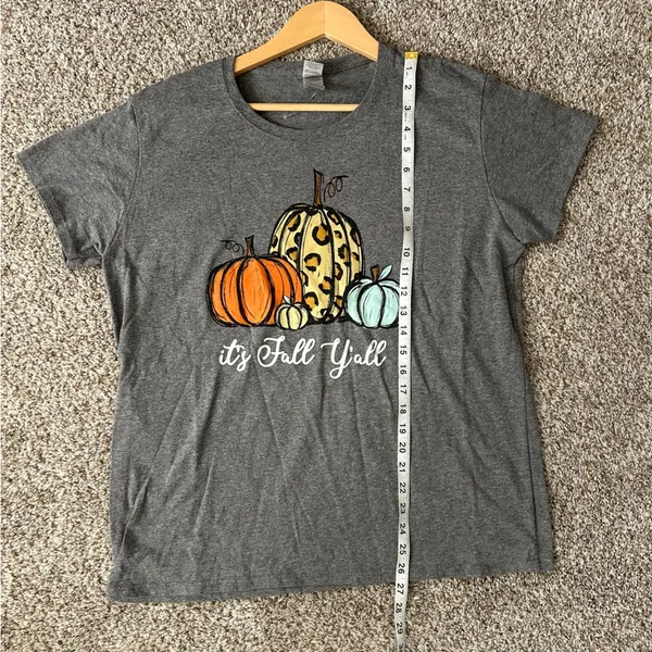 Gildan It’s Fall Ya’ll Golden Grey T-Shirt Pumpkins Casual Comfy XL Autumn November - Image 5