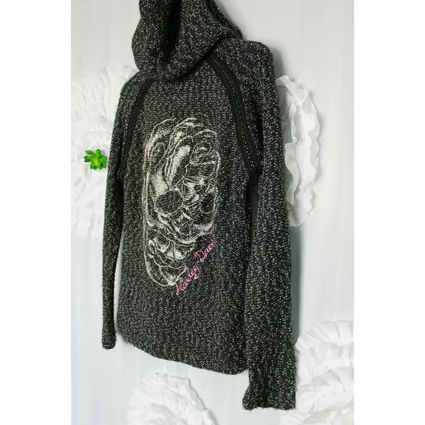 Harley Davidson Womens Hoodie Jacket Skull Chain Accent 1903 Size Medium Tweed - Image 6