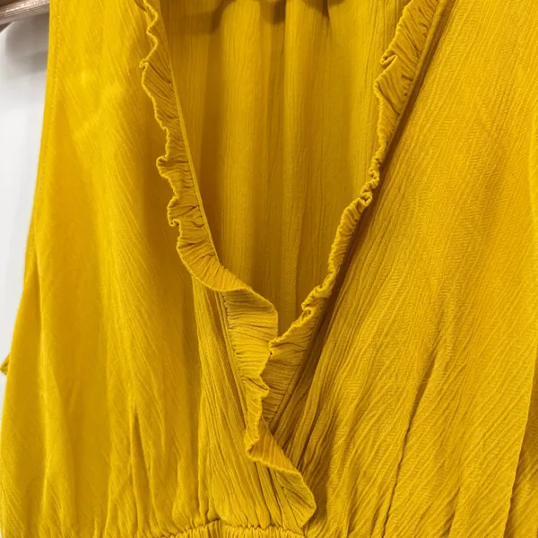 Anthropologie Maeve La Habana Gauze Midi Dress Medium Mango Yellow Smocked VNeck - Image 5