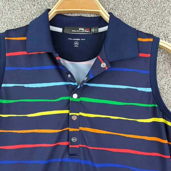 RLX Ralph Lauren Size S Sleeveless Golf Polo Navy Stripe Performance Athletic - Image 4